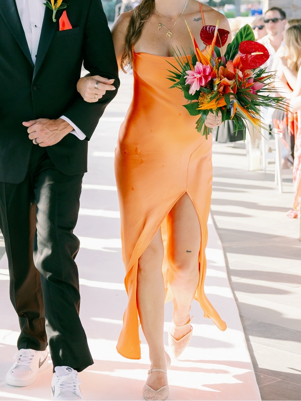Bec & Bridge Orange Satin Slip Maxi Dress with Thigh Slit - Picture 6 of 6